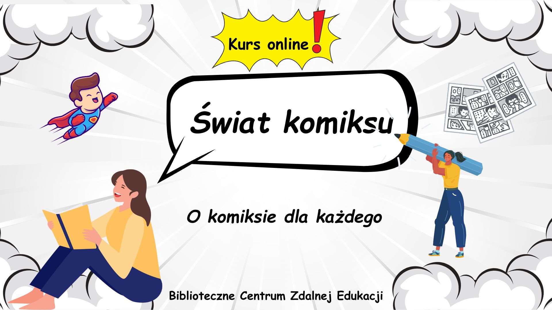 Grafika promująca kurs "Świat komiksu. O komiksie dla każdego"
